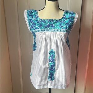 J.Marie Cotton Top with Embroidered Flowers